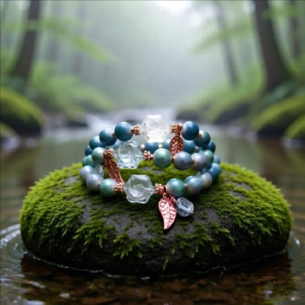 Dove‑Gray Beaded Rose Floral Flower Bracelet – Chill Bohemian Vibe Boho Style - Picture 9 of 10